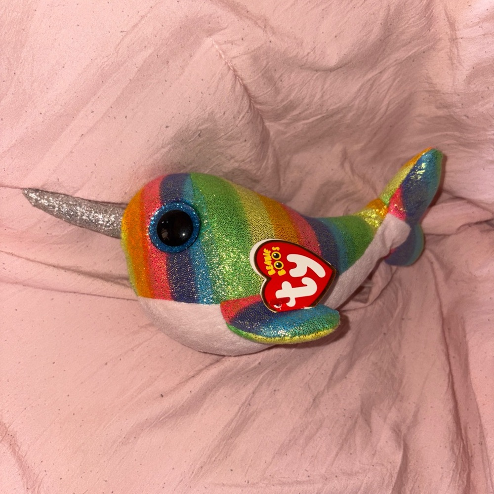 Ty Multicolor Narwhal Plush with Silver Horn